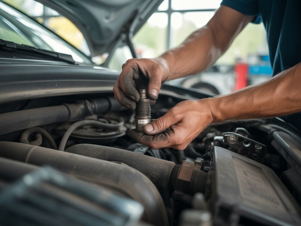 Mechanik naprawia auto