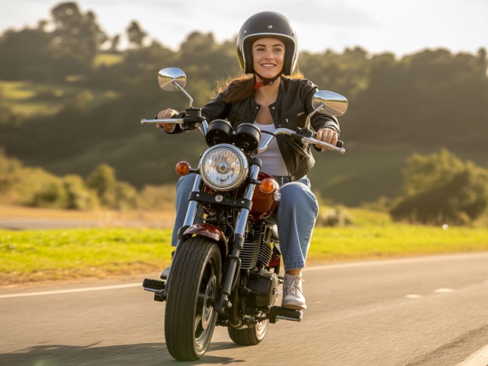 Młoda kobieta na motocyklu