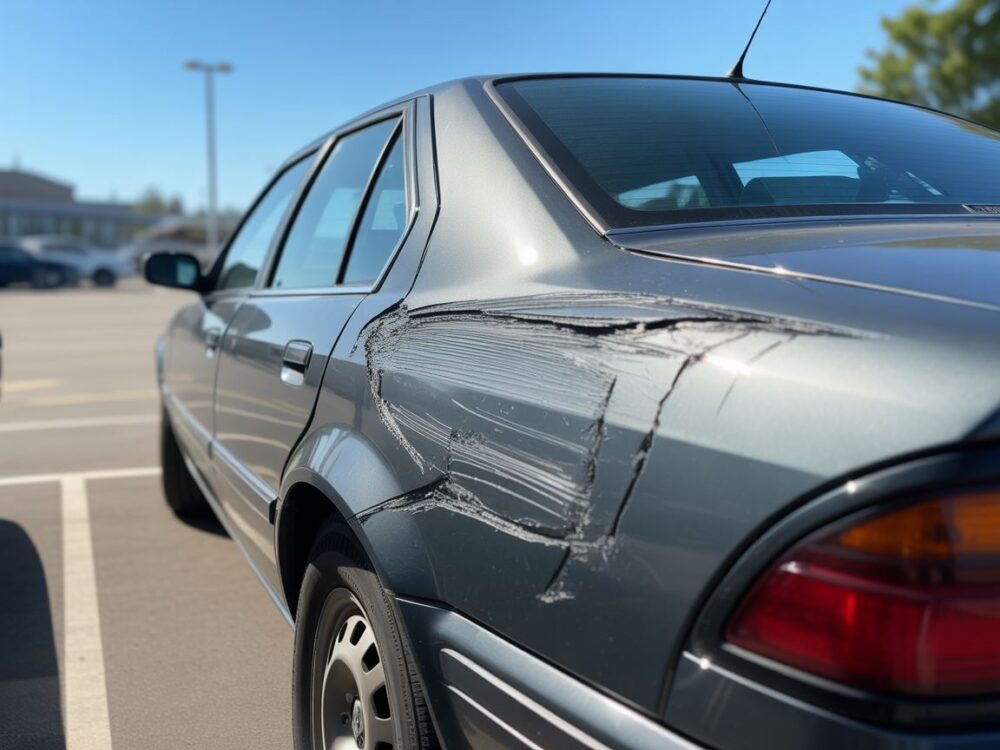 Samochód po kolizji na parkingu