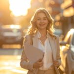 Kobieta z dokumentami po sprzedaży samochodu