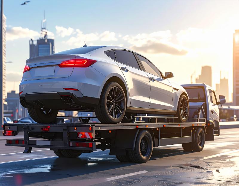 Samochód załadowany na lawetę podczas odbioru od właściciela