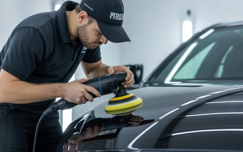 Polerowanie lakieru samochodu w trakcie detailingu
