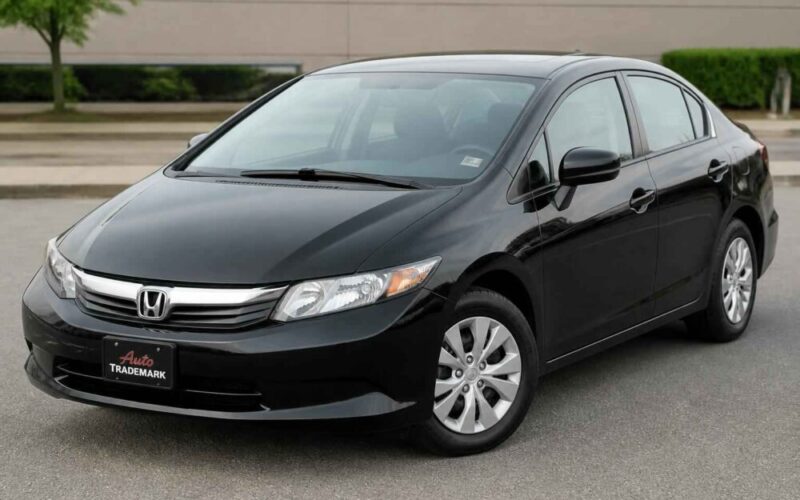 Czarna Honda Civic sedan zaparkowana na placu przed budynkiem